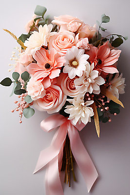 JPG 편집이미지 꽃 리본 분홍색 부케 결혼 잎 사람없음 장미 디지털합성 편집실사 AI포토 AI콘텐츠 식물 컬러 꽃다발 이벤트 CG 파일형식