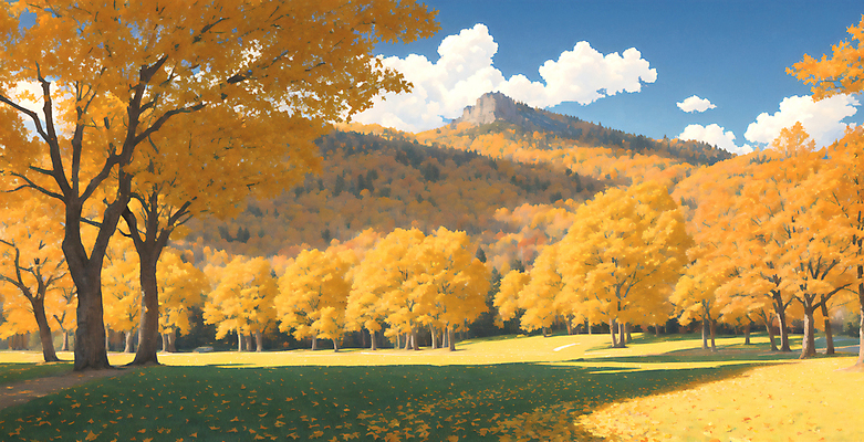 JPG 구름 일러스트 하늘 산 풍경 잔디 사람없음 노란색 가을풍경 가을 그늘 은행나무 감성 유화 국내일러스트 AI일러스트 AI콘텐츠 자연요소 나무 식물 계절 컬러 컨셉 미술 파일형식 가을_계절