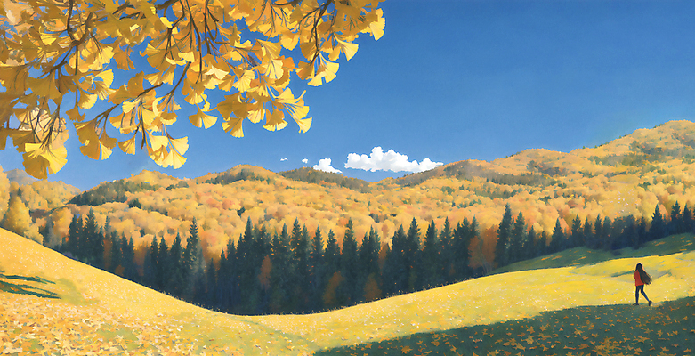 JPG 전신 나무 구름 여자 일러스트 하늘 한명 풍경 잔디 성인 노란색 걷기 가을풍경 맑음 가을 그늘 은행잎 은행나무 감성 유화 성인여자한명만 국내일러스트 AI일러스트 AI콘텐츠 자연요소 식물 1 계절 컬러 컨셉 잎 모션 날씨 미술 사람 여자한명만 성인여자만 파일형식 가을_계절