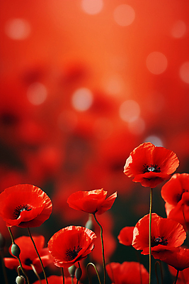 JPG 편집이미지 꽃 꽃밭 자연 풍경 사람없음 빨간색 보케 양귀비 빛망울 블러효과 보케백그라운드 편집실사 AI포토 AI콘텐츠 식물 컬러 백그라운드 빛 CG 생태계 블러 파일형식 효과