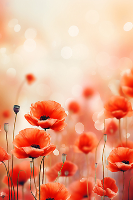 JPG 편집이미지 꽃 꽃밭 자연 풍경 사람없음 빨간색 보케 양귀비 빛망울 블러효과 보케백그라운드 편집실사 AI포토 AI콘텐츠 식물 컬러 백그라운드 빛 CG 생태계 블러 파일형식 효과