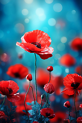 JPG 편집이미지 꽃 잎 꽃밭 자연 풍경 사람없음 빨간색 보케 양귀비 빛망울 블러효과 보케백그라운드 편집실사 AI포토 AI콘텐츠 식물 컬러 백그라운드 빛 CG 생태계 블러 파일형식 효과