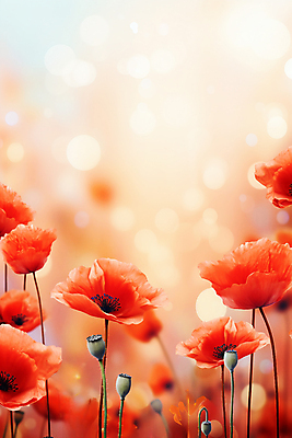 JPG 편집이미지 꽃 꽃밭 자연 풍경 사람없음 빨간색 보케 양귀비 빛망울 블러효과 보케백그라운드 편집실사 AI포토 AI콘텐츠 식물 컬러 백그라운드 빛 CG 생태계 블러 파일형식 효과