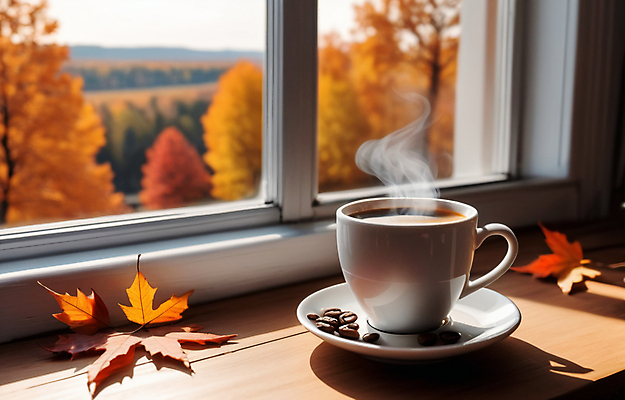 JPG 편집이미지 단풍 낙엽 풍경 사람없음 원두 가을 연기 커피잔 컵받침 창가 창틀 편집실사 AI포토 AI콘텐츠 계절 커피 잎 창문 잔 받침대 CG 파일형식