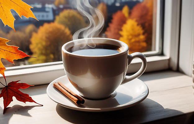JPG 편집이미지 단풍 낙엽 풍경 사람없음 가을 연기 커피잔 컵받침 창가 창틀 시나몬스틱 편집실사 AI포토 AI콘텐츠 계절 커피 잎 창문 잔 받침대 CG 시나몬 파일형식