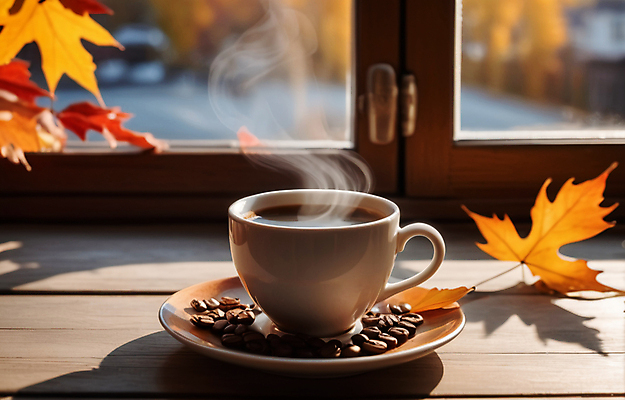 JPG 편집이미지 단풍 낙엽 풍경 사람없음 원두 가을 연기 커피잔 컵받침 창가 창틀 편집실사 AI포토 AI콘텐츠 계절 커피 잎 창문 잔 받침대 CG 파일형식