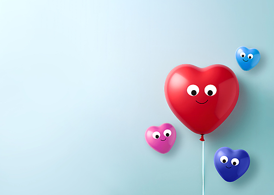 JPG 편집이미지 감정 하늘색 미소 사람없음 하트 디지털합성 하트풍선 풍선 카피스페이스 편집소스 이모지 편집실사 AI포토 AI콘텐츠 모양 표정 파란색 공백 CG 파일형식