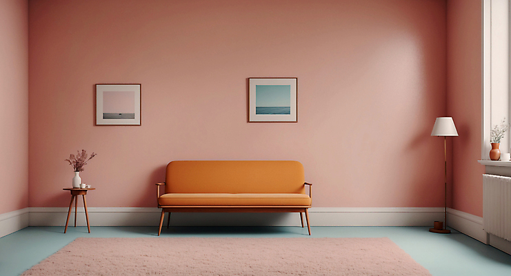 JPG 편집이미지 화분 분홍색 액자 탁자 실내 사람없음 인테리어 소파 카펫 공간 스탠드 디지털합성 파스텔톤 미니멀 편집실사 AI포토 AI콘텐츠 디자인 컬러 가구 의자 조명 내부 CG 파일형식