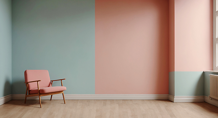 JPG 편집이미지 분홍색 하늘색 실내 사람없음 인테리어 소파 공간 디지털합성 민트색 파스텔톤 미니멀 편집실사 AI포토 AI콘텐츠 디자인 컬러 의자 내부 파란색 CG 파일형식