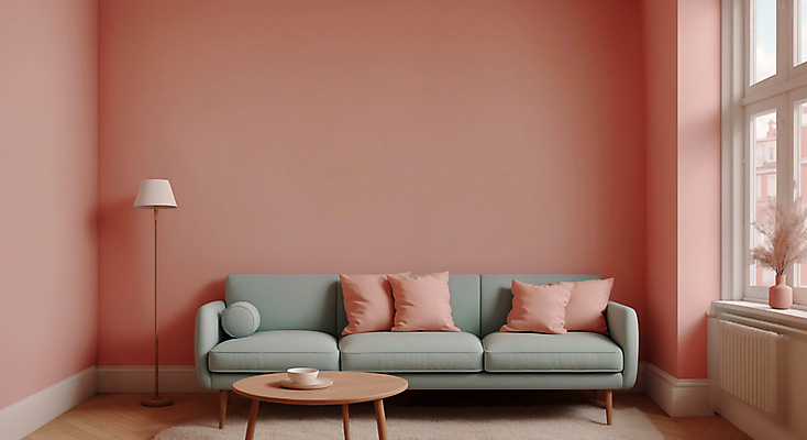 JPG 편집이미지 화분 분홍색 쿠션 창문 탁자 실내 사람없음 인테리어 소파 공간 스탠드 디지털합성 파스텔톤 미니멀 편집실사 AI포토 AI콘텐츠 디자인 컬러 가구 의자 조명 내부 CG 파일형식