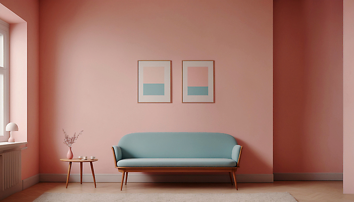 JPG 편집이미지 화분 분홍색 액자 창문 탁자 실내 사람없음 인테리어 소파 카펫 공간 디지털합성 파스텔톤 미니멀 편집실사 AI포토 AI콘텐츠 디자인 컬러 가구 의자 내부 CG 파일형식