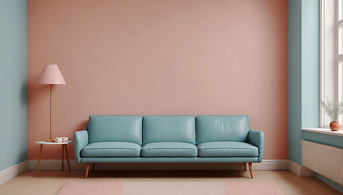 JPG 편집이미지 화분 분홍색 하늘색 창문 탁자 실내 사람없음 인테리어 소파 카펫 공간 스탠드 디지털합성 파스텔톤 미니멀 편집실사 AI포토 AI콘텐츠 디자인 컬러 가구 의자 조명 내부 파란색 CG 파일형식