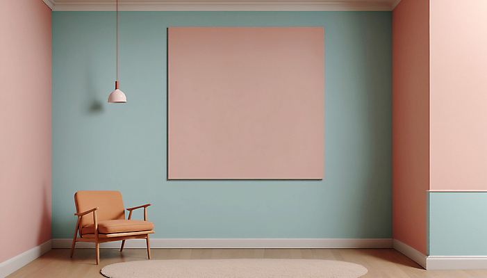 JPG 편집이미지 분홍색 하늘색 실내 사람없음 인테리어 소파 카펫 공간 디지털합성 파스텔톤 미니멀 편집실사 AI포토 AI콘텐츠 디자인 컬러 의자 내부 파란색 CG 파일형식