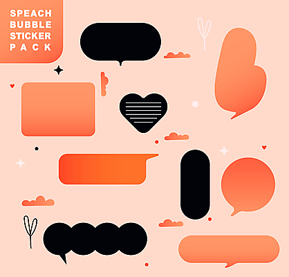 디자인 말풍선 스티커 일러스트 추상 사람없음 세트 다이어리 검은색 주황색 하트 엘리먼트 다꾸 국내일러스트 AI파일 모양 컬러 무늬 사무용품 신조어 약어 파일형식 벡터