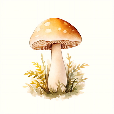 JPG 일러스트 자연 수채화 사람없음 갈색 버섯 가을 풀잎 국내일러스트 AI일러스트 AI콘텐츠 계절 컬러 잎 풀_식물 생태계 파일형식