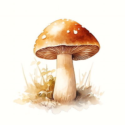 JPG 일러스트 자연 수채화 사람없음 갈색 버섯 가을 풀잎 국내일러스트 AI일러스트 AI콘텐츠 계절 컬러 잎 풀_식물 생태계 파일형식