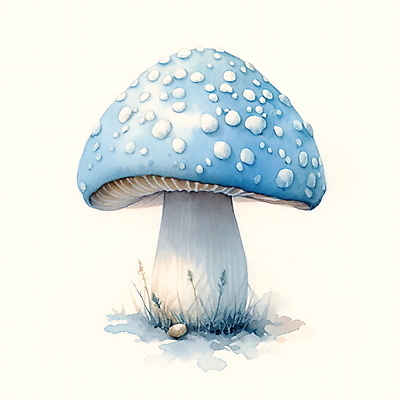 JPG 일러스트 자연 수채화 사람없음 파란색 버섯 가을 풀잎 국내일러스트 AI일러스트 AI콘텐츠 계절 컬러 잎 풀_식물 생태계 파일형식
