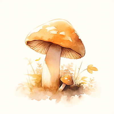 JPG 일러스트 자연 수채화 사람없음 갈색 버섯 가을 풀잎 국내일러스트 AI일러스트 AI콘텐츠 계절 컬러 잎 풀_식물 생태계 파일형식