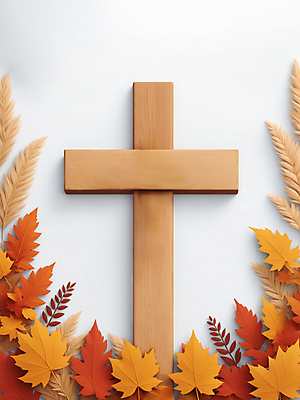 JPG 편집이미지 배너 십자가 단풍 나뭇잎 사람없음 3D 가을 추수감사절 편집3D AI컴퓨터그래픽 AI콘텐츠 계절 기독교 잎 디지털합성 파일형식
