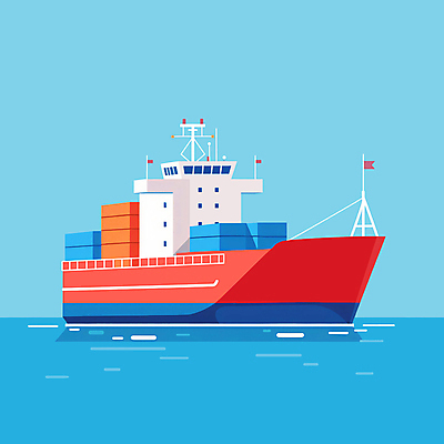 JPG 물결 바다 하늘색 일러스트 사람없음 화물 운송업 깃발 화물선 배송 택배 택배상자 해외배송 국내일러스트 AI일러스트 AI콘텐츠 산업 배_교통 파란색 상자 파일형식