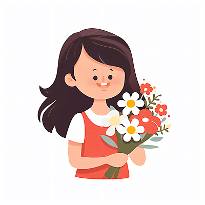 JPG 여자 어린이 꽃다발 일러스트 한명 웃음 들기 소녀 상반신 유치원 유치원생 소녀한명만 국내일러스트 AI일러스트 AI콘텐츠 1 교육 꽃 모션 표정 사람 여자한명만 소녀만 파일형식