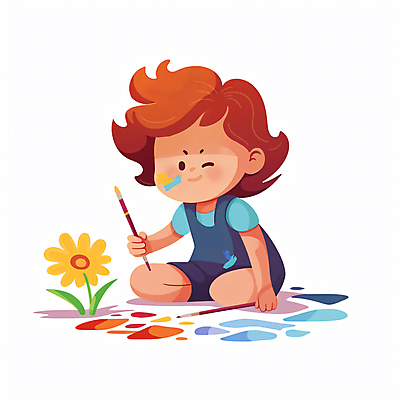 JPG 전신 남자 꽃 어린이 일러스트 놀이 윙크 미술 한명 들기 소년 물감 유치원 유치원생 붓 그리기 무릎꿇기 소년한명만 국내일러스트 AI일러스트 AI콘텐츠 식물 1 교육 모션 문화예술 표정 사람 미술도구 남자한명만 소년만 파일형식