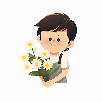 JPG 남자 어린이 꽃다발 일러스트 한명 미소 들기 소년 상반신 유치원 유치원생 소년한명만 국내일러스트 AI일러스트 AI콘텐츠 1 교육 꽃 모션 표정 사람 남자한명만 소년만 파일형식