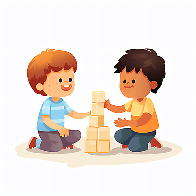 JPG 전신 남자 어린이 일러스트 놀이 앉기 소년 두명 쌓기 블록 유치원 유치원생 무릎꿇기 블록쌓기 소년만 국내일러스트 AI일러스트 AI콘텐츠 교육 모션 사람 남자만 어린이만 파일형식