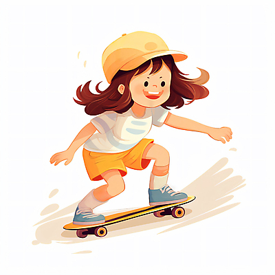 JPG 전신 모자 여자 어린이 일러스트 놀이 한명 소녀 유치원 유치원생 스케이트보드 승차 즐거움 소녀한명만 국내일러스트 AI일러스트 AI콘텐츠 1 잡화 교육 감정 모션 사람 보드_스포츠 여자한명만 소녀만 파일형식