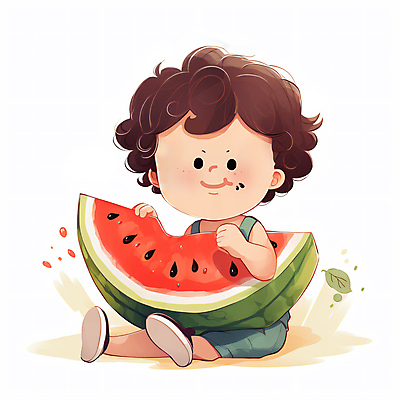 JPG 전신 남자 어린이 일러스트 나뭇잎 수박 한명 앉기 소년 여름 유치원 유치원생 큼 먹기 수박씨 소년한명만 국내일러스트 AI일러스트 AI콘텐츠 1 계절 교육 잎 과일 모션 씨앗 사람 크기 남자한명만 소년만 파일형식