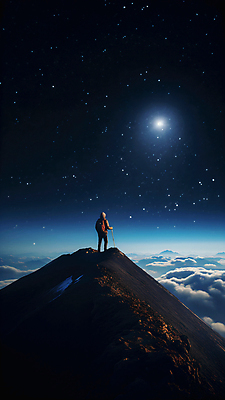 JPG 전신 구름 편집이미지 남자 배낭 밤하늘 산 한명 성인 등산 하이킹 가을 정상 등산객 성인남자한명만 편집실사 AI포토 AI콘텐츠 자연요소 1 계절 가방 하늘 레저 사람 트래킹 야간 CG 남자한명만 성인남자만 파일형식