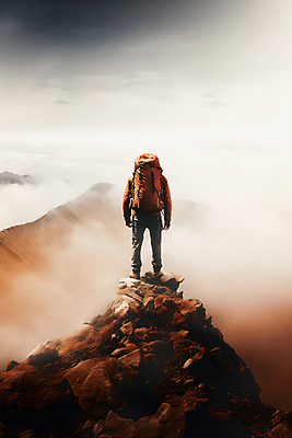 JPG 전신 편집이미지 남자 배낭 하늘 산 한명 서기 성인 등산 하이킹 안개 가을 정상 등산객 성인남자한명만 편집실사 AI포토 AI콘텐츠 1 계절 가방 모션 레저 날씨 사람 트래킹 CG 남자한명만 성인남자만 파일형식