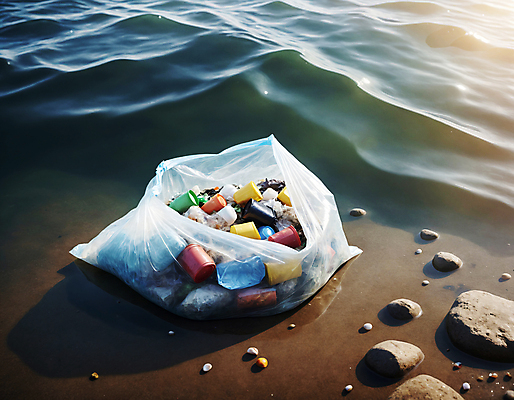 JPG 편집이미지 물결 해변 사람없음 모래사장 조약돌 쓰레기 디지털합성 쓰레기봉투 해양오염 해양쓰레기 편집실사 AI포토 AI콘텐츠 바다 봉투 돌_바위 환경오염 CG 파일형식