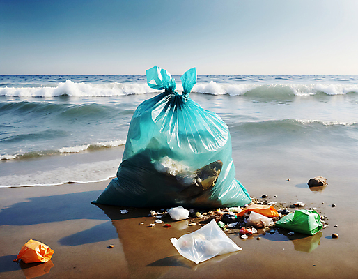 JPG 편집이미지 파도 해변 사람없음 모래사장 쓰레기 디지털합성 쓰레기봉투 해양오염 해양쓰레기 편집실사 AI포토 AI콘텐츠 바다 봉투 환경오염 CG 파일형식