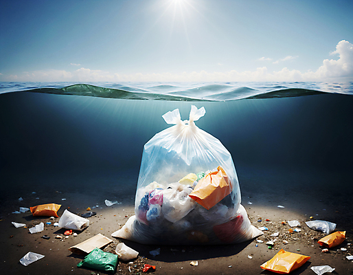 JPG 구름 편집이미지 물결 바다 하늘 사람없음 햇빛 바닷속 쓰레기 디지털합성 쓰레기봉투 해양오염 해양쓰레기 편집실사 AI포토 AI콘텐츠 자연요소 봉투 태양 수중 환경오염 CG 파일형식