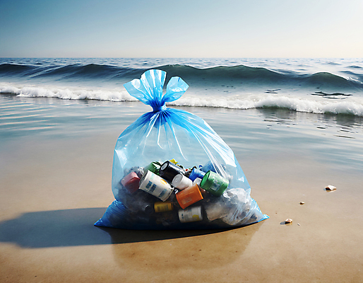 JPG 편집이미지 파도 해변 사람없음 모래사장 쓰레기 디지털합성 쓰레기봉투 해양오염 해양쓰레기 편집실사 AI포토 AI콘텐츠 바다 봉투 환경오염 CG 파일형식