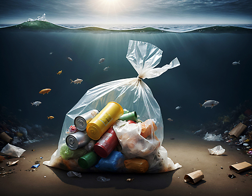 JPG 편집이미지 바다 사람없음 햇빛 바닷속 쓰레기 디지털합성 쓰레기봉투 해양오염 해양쓰레기 편집실사 AI포토 AI콘텐츠 봉투 태양 수중 환경오염 CG 파일형식