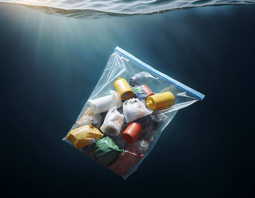 JPG 편집이미지 바다 사람없음 바닷속 쓰레기 디지털합성 쓰레기봉투 해양오염 해양쓰레기 편집실사 AI포토 AI콘텐츠 봉투 수중 환경오염 CG 파일형식