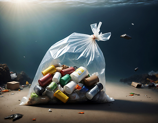 JPG 편집이미지 바다 사람없음 햇빛 바닷속 쓰레기 디지털합성 쓰레기봉투 해양오염 해양쓰레기 편집실사 AI포토 AI콘텐츠 봉투 태양 수중 환경오염 CG 파일형식