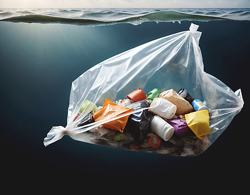 JPG 편집이미지 바다 사람없음 바닷속 쓰레기 디지털합성 쓰레기봉투 해양오염 해양쓰레기 편집실사 AI포토 AI콘텐츠 봉투 수중 환경오염 CG 파일형식