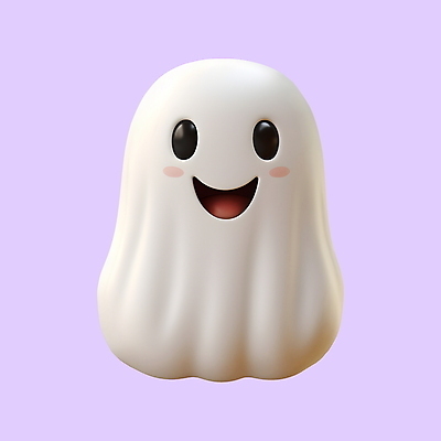 PSD 아이콘 캐릭터 표정 웃음 사람없음 3D아이콘 3D 귀여움 할로윈 흰색 유령 디지털합성 컬러 컨셉 파일형식