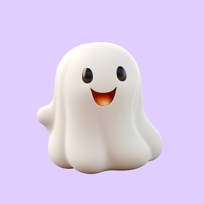 PSD 아이콘 캐릭터 표정 웃음 사람없음 3D아이콘 3D 귀여움 할로윈 흰색 유령 디지털합성 컬러 컨셉 파일형식