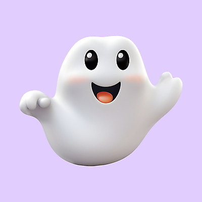 PSD 아이콘 캐릭터 표정 웃음 사람없음 3D아이콘 3D 귀여움 할로윈 흰색 유령 디지털합성 컬러 컨셉 파일형식
