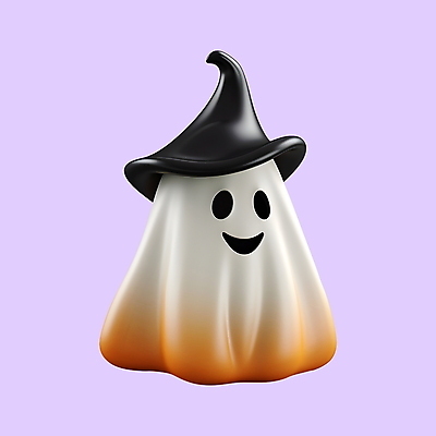 PSD 아이콘 캐릭터 표정 웃음 사람없음 3D아이콘 3D 귀여움 할로윈 유령 디지털합성 마녀모자 모자_잡화 컨셉 파일형식