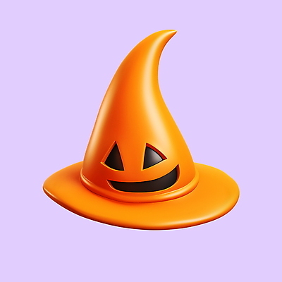 PSD 아이콘 사람없음 3D아이콘 3D 주황색 디지털합성 마녀모자 잭오랜턴 모자_잡화 컬러 할로윈 파일형식