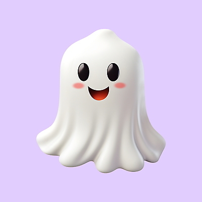 PSD 아이콘 캐릭터 표정 웃음 사람없음 3D아이콘 3D 귀여움 할로윈 흰색 유령 디지털합성 컬러 컨셉 파일형식