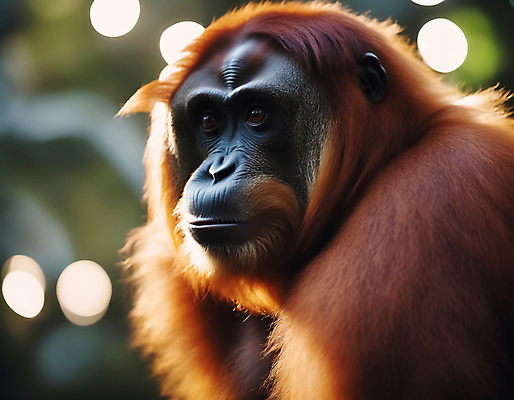 JPG 편집이미지 한마리 자연 사람없음 디지털합성 유인원 빛망울 오랑우탄 편집실사 AI포토 AI콘텐츠 1 포유류 빛 CG 생태계 파일형식