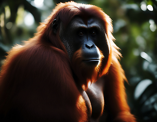 JPG 편집이미지 한마리 자연 나뭇잎 사람없음 아웃포커스 디지털합성 유인원 오랑우탄 편집실사 AI포토 AI콘텐츠 1 잎 포유류 촬영기법 CG 생태계 파일형식