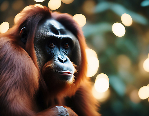 JPG 편집이미지 한마리 자연 사람없음 아웃포커스 디지털합성 유인원 빛망울 오랑우탄 편집실사 AI포토 AI콘텐츠 1 포유류 촬영기법 빛 CG 생태계 파일형식