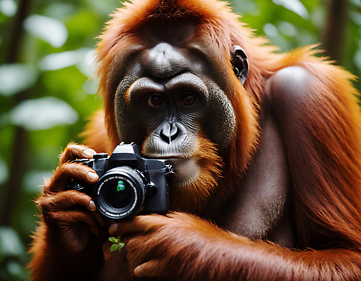 JPG 편집이미지 한마리 컨셉 자연 들기 사람없음 아웃포커스 카메라 디지털합성 유인원 오랑우탄 편집실사 AI포토 AI콘텐츠 1 포유류 모션 촬영기법 전자제품 CG 생태계 파일형식